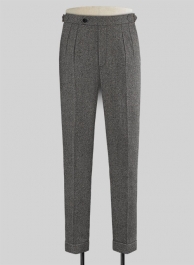 Gray Herringbone Flecks Donegal Highland Tweed Trousers
