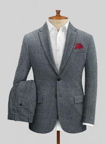 Mid Blue Herringbone Flecks Donegal Tweed Suit