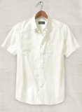 Ivory Herringbone Cotton Shirt - Half Sleeves