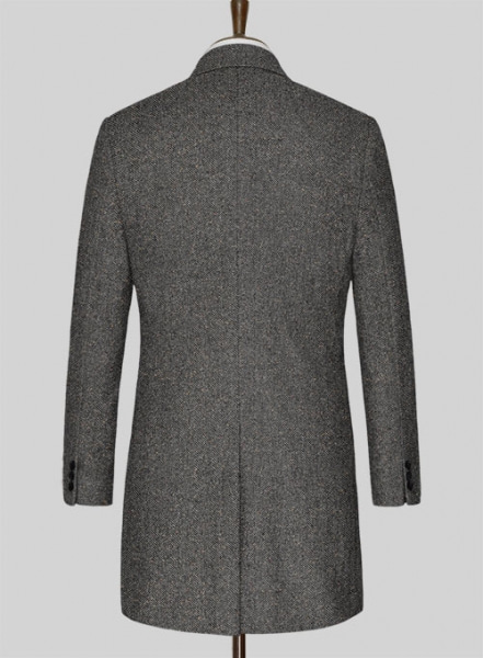 Gray Herringbone Flecks Donegal Tweed Overcoat