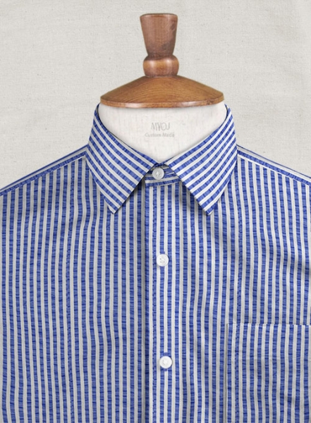 Italian Seersucker Cobalt Blue Shirt