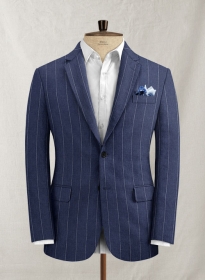 Italian Linen Big Stripe Indigo Blue Jacket