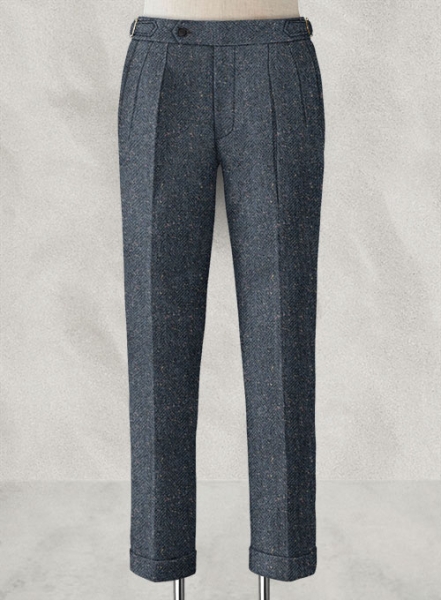 Arc Blue Herringbone Flecks Donegal Highland Tweed Trousers