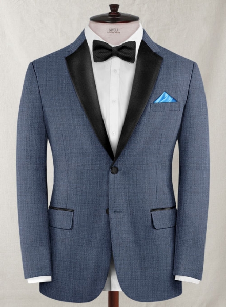 Napolean Sharkskin Slate Blue Wool Tuxedo Jacket