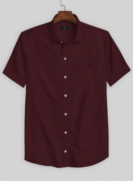 Burgundy Herringbone Cotton Shirt - Half Sleeves