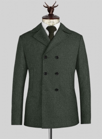 Rope Weave Green Tweed Pea Coat