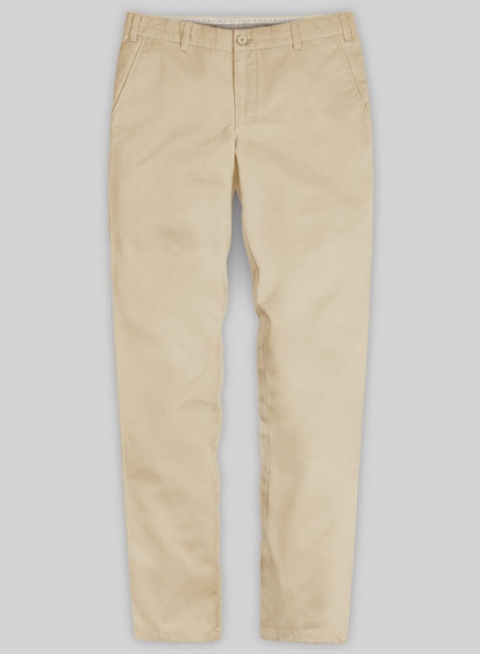 Beige Feather Cotton Canvas Stretch Chino Pants