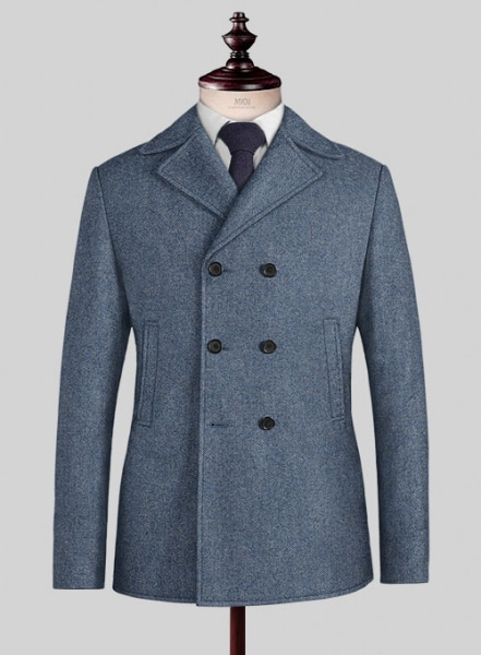 Classic Blue Denim Tweed Pea Coat