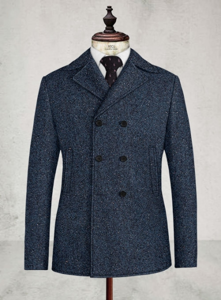 Royal Blue Flecks Donegal Tweed Pea Coat
