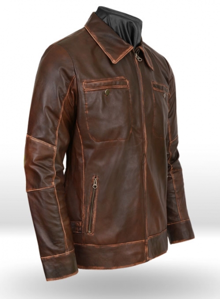 Espresso Rubbed Tan Leather Jacket