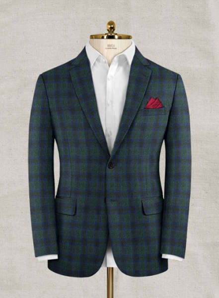 Italian Wool Cashmere Pramo Green Checks Jacket