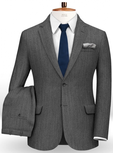 Herringbone Wool Mid Gray Suit