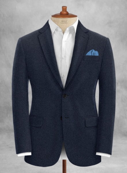 Italian Wide Herringbone Blue Tweed Suit