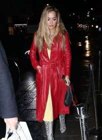 Rita Ora Leather Long Coat #2