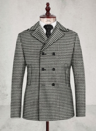 Big Houndstooth BW Tweed Pea Coat