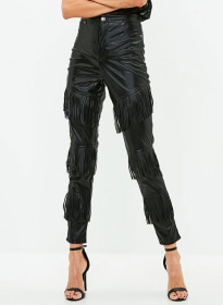 Tiered Fringe Leather Pants