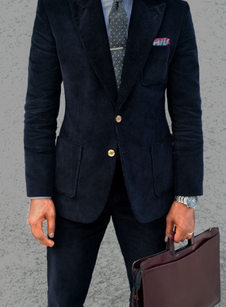 Navy Blue Thick Corduroy Suit