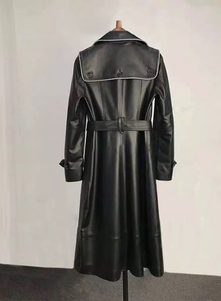 Contrast Edge Leather Long Coat