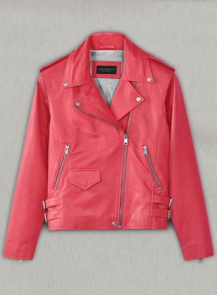 Soft Raspberry Red Hilary Duff Leather Jacket #3