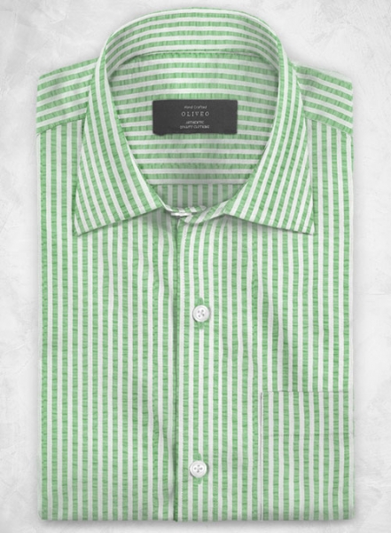 Italian Seersucker Light Green Shirt - Half Sleeves