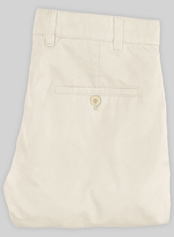 Light Beige Feather Cotton Canvas Stretch Chino Pants