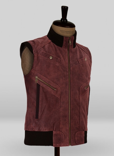 Dark Vintage Red Leather Biker Vest # 314