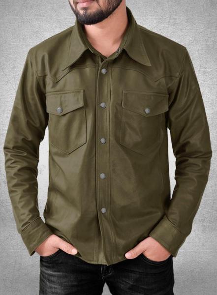 Light Weight Unlined Mauve Green Leather Shirt