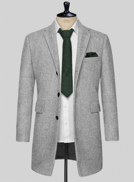 Rope Weave Light Gray Tweed Overcoat