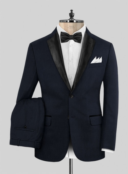 Napolean Navy Herringbone Wool Tuxedo Suit