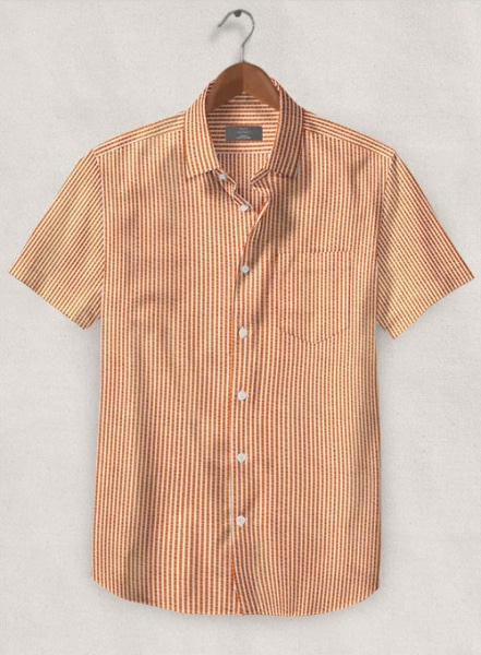 Italian Seersucker Orange Shirt - Half Sleeves