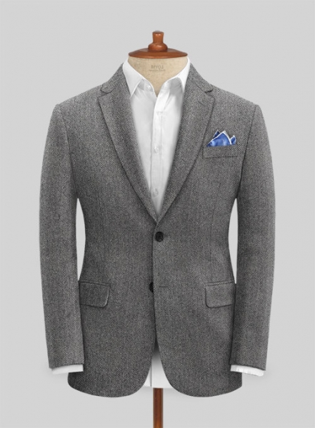 Vintage Herringbone Gray Tweed Jacket