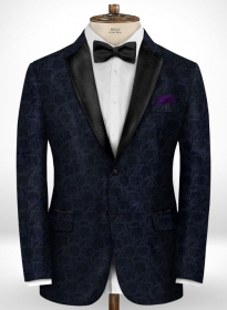 Graffiti Blue Flower Wool Tuxedo Jacket