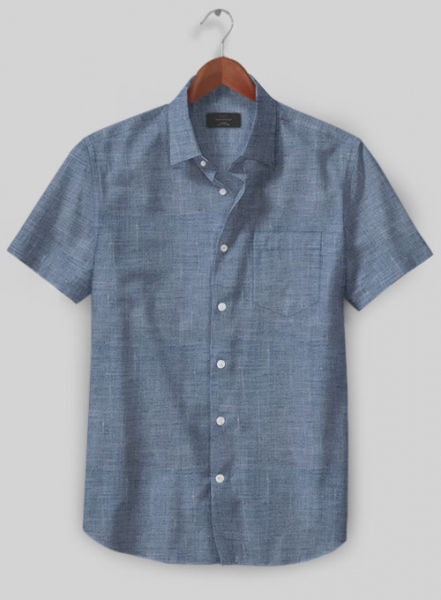 European Dusk Blue Linen Shirt - Half Sleeves