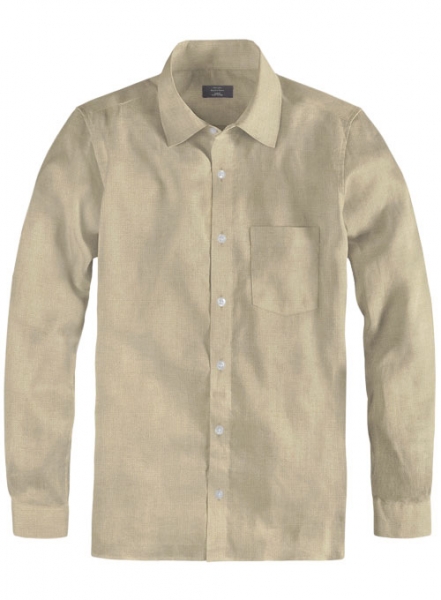 Pure Dark Beige Linen Shirt - Full Sleeves