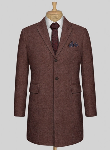 Royal Wine Herringbone Tweed Overcoat