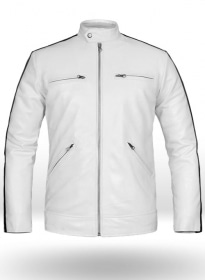 White Leather Jacket Sportsman Stripe