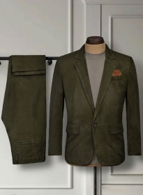 Olive Green Suede Leather Suit