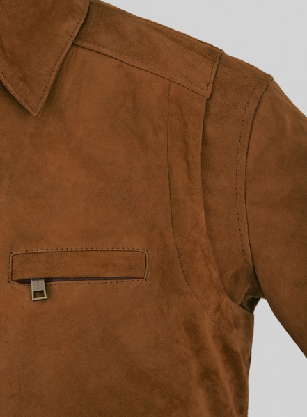 Soft Caramel Brown Suede Hunter Bomber Leather Jacket