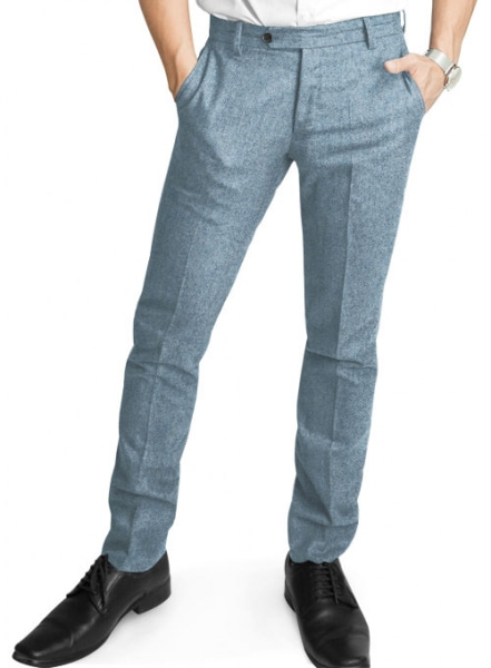 Light Blue Herringbone Tweed Pants