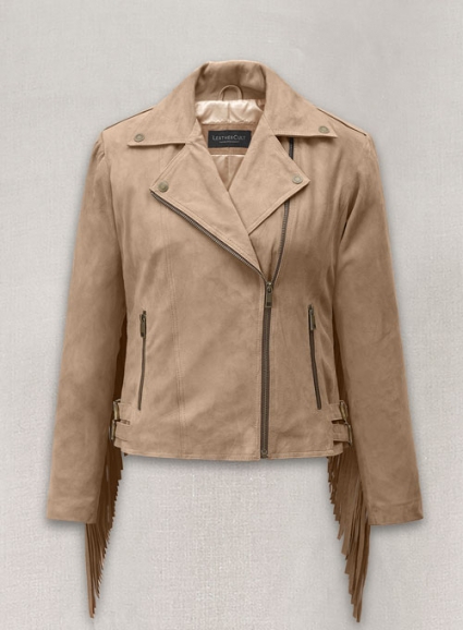 Dusty Beige Suede Leather Fringes Jacket #1008