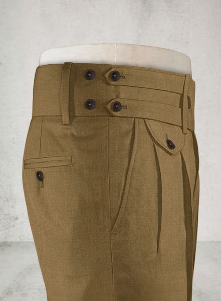 Dark Walnut Khaki Double Gurkha Wool Trousers