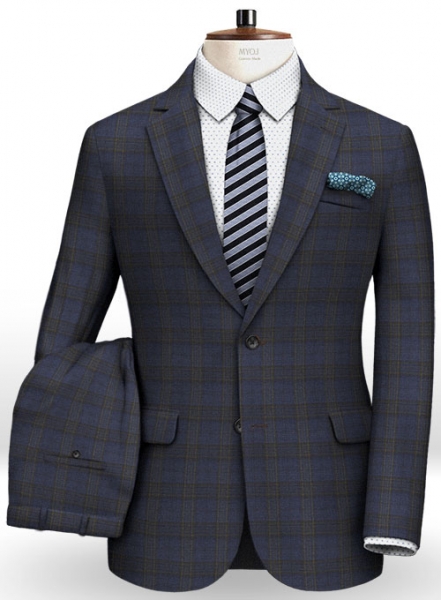 Napolean Tartan Prussian Blue Wool Suit