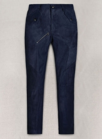 Dark Blue Suede Leather Cargo Jeans - Style 01-2