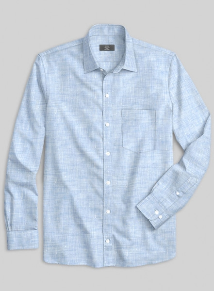 European Mist Blue Linen Shirt - Full Sleeves