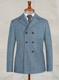 Vintage Rope Weave Spring Blue Tweed Pea Coat