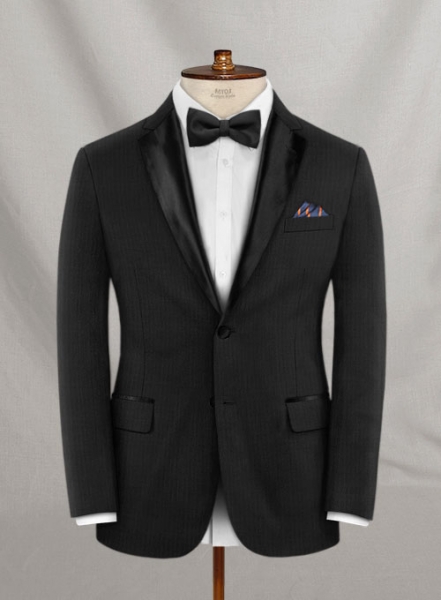 Napolean Black Herringbone Wool Tuxedo Suit