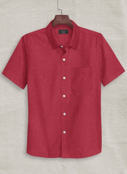 European Melon Red Linen Shirt - Half Sleeves