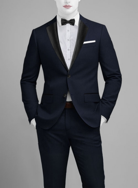 Napolean Navy Herringbone Wool Tuxedo Jacket