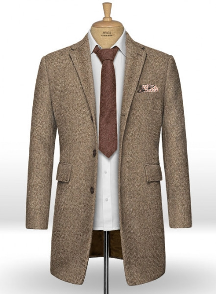 Irish Brown Herringbone Tweed Overcoat
