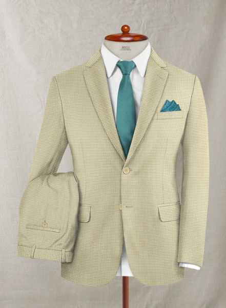 Stretch Checkers Beige Wool Suit